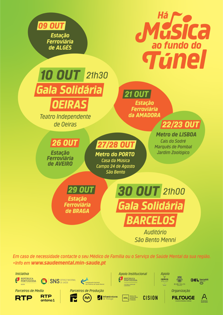 Cartaz da Há Música ao Fundo do Túnel 2026, 6.ª edição, de 9 a 30 de outubro